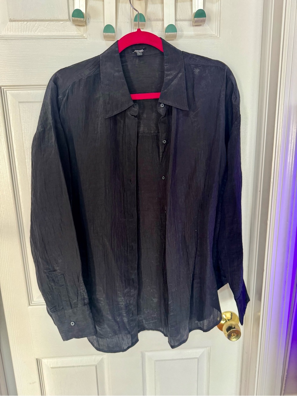 Express Boyfriend Portfolio Black Sheer Button-Up Shirt